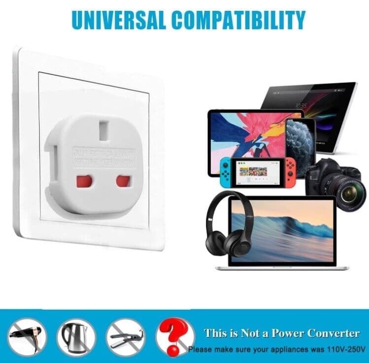 EU Travel Adapter Plug 5 Pack  UK To Euro Europe Adaptor 2 Pin Plugs European-